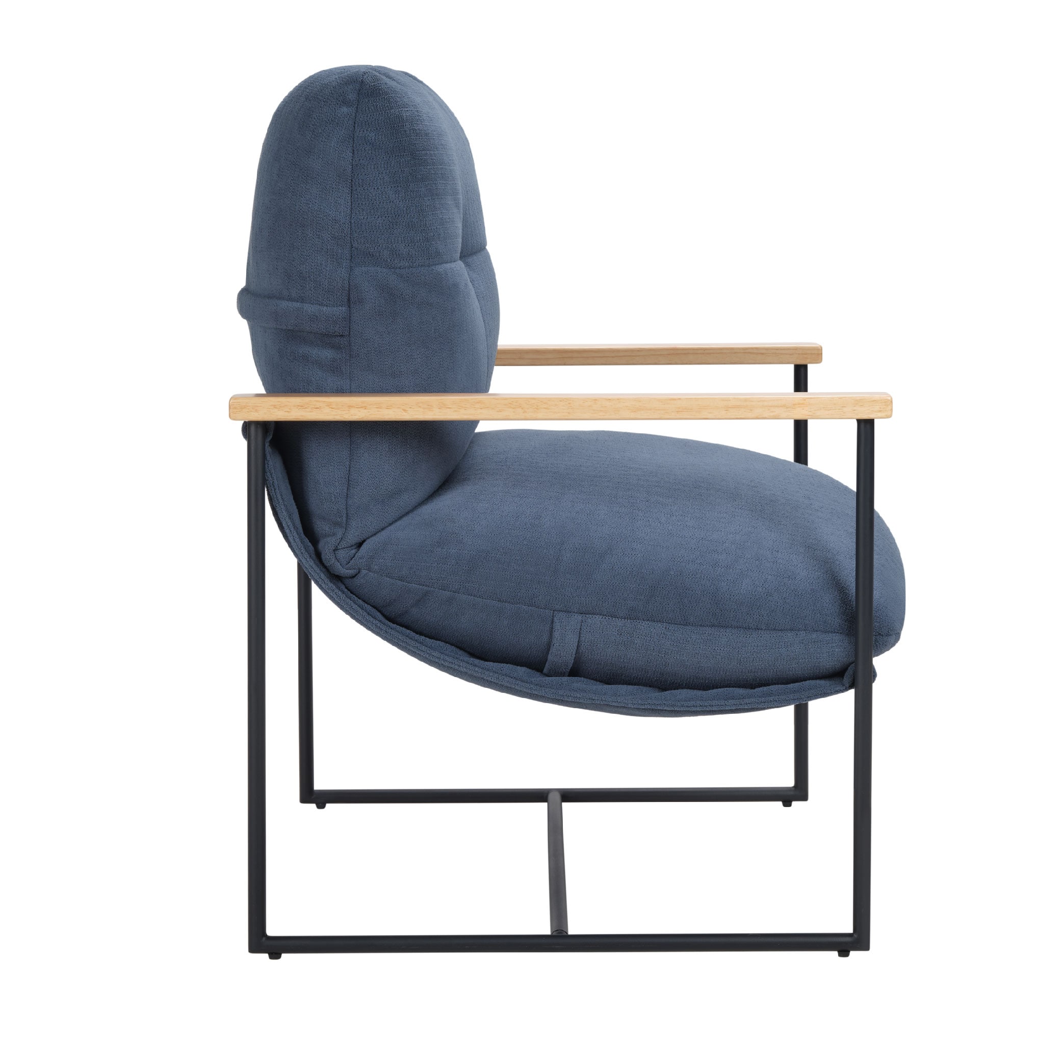 Modern Accent Chair, Comfy Chair With Removable Cushion, Vanity Chair With Wood Armrests For Living Room, Bedroom, Blue_voghion.com